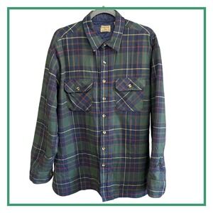 Oakton Ltd Plaid Quilted Lined Flannel Shirt Jacket Mens XL Navy Green Red